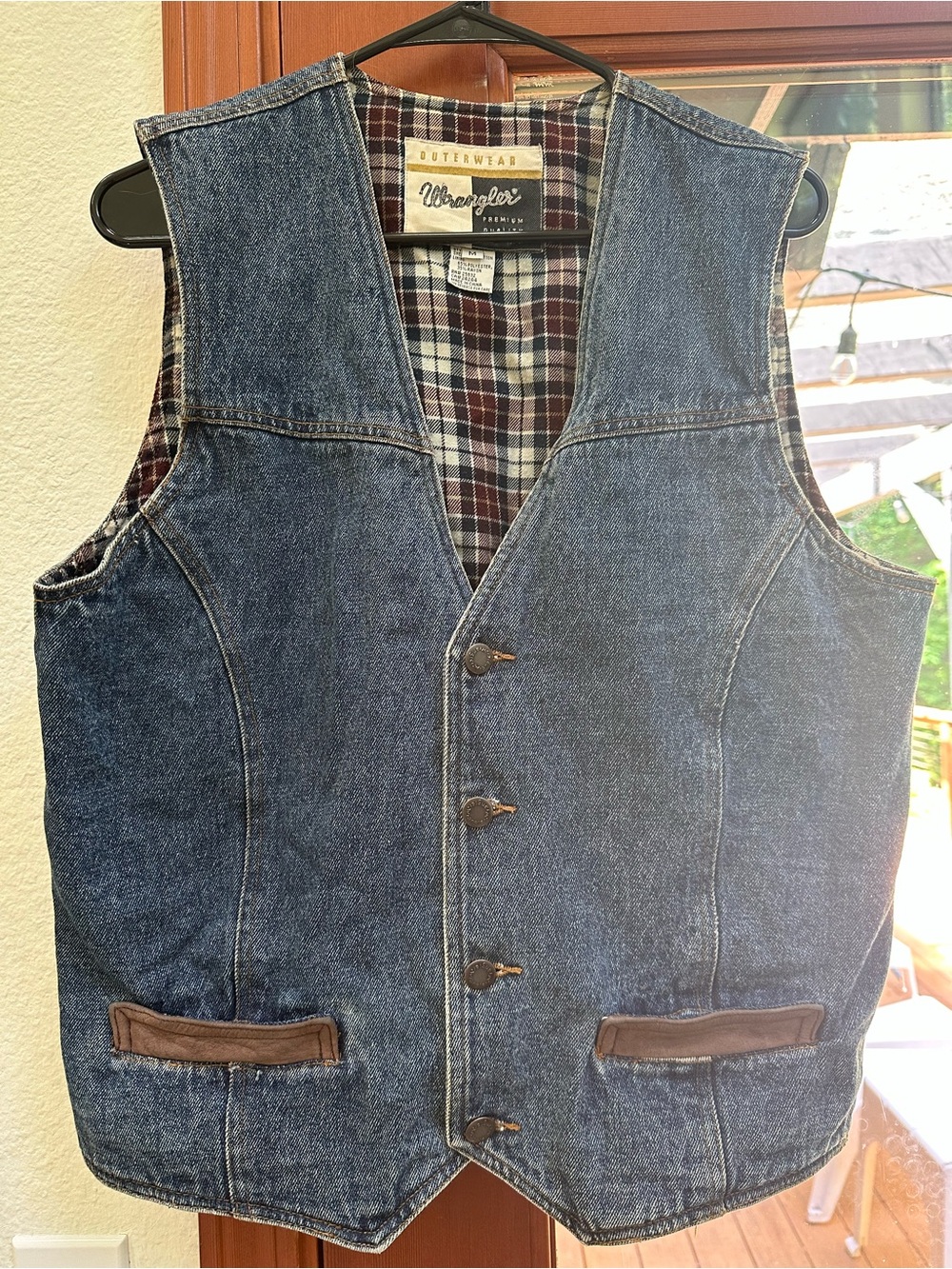 Vintage Wrangler Men's Denim Vest with Plaid Flannel Lining